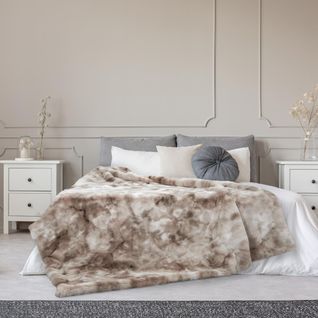 Plaid Fausse Fourrure Christie 140x200 Cm Bicolore Blanc Et Marron