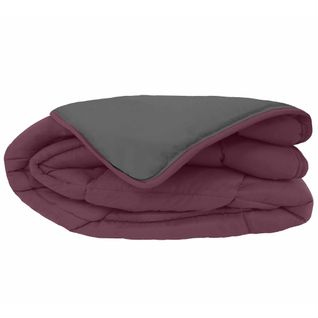 Couette Hiver 200x200 Cm Cocoon Bicolore Prune/gris Garnissage Fibre Polyester 400g/m2