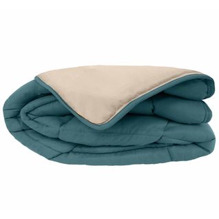 Couette Hiver 240x220 Cm Cocoon Bicolore Bleu Paon/galet Garnissage Fibre Polyester 400g/m2