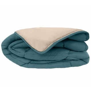 Couette Hiver 200x200 Cm Cocoon Bicolore Bleu Paon/galet Garnissage Fibre Polyester 400g/m2