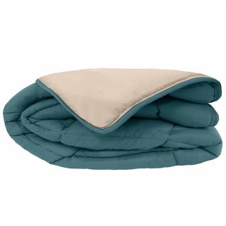 Couette Hiver 160x220 Cm Cocoon Bicolore Bleu Paon/galet Garnissage Fibre Polyester 400g/m2