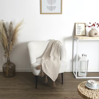 Plaid Nid D'abeille Et Pompom Collection Suzanna 125x150 Cm Beige Et Taupe