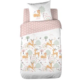 Parure De Lit Enfant 140x200 Cm Microfibre Bambina Rose Blanc 2 Pièces