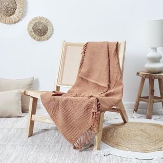 Jeté De Canapé à Franges Gaufré 120x150 Cm Collection Laury Orange Ocre
