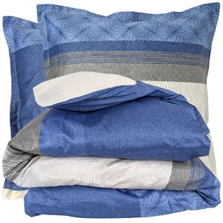 Parure De Lit 260x240 Cm 65x65 Cm Satin De Coton Tiago Bleu Indigo