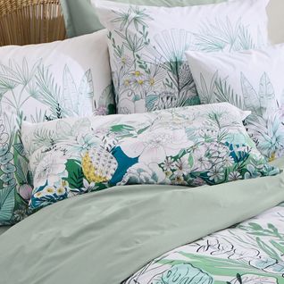 Taie D'oreiller 70x50 Cm Percale De Coton Bali Motif Floral Vert