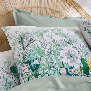 Taie D'oreiller 65x65 Cm Percale De Coton Bali Motif Floral Vert