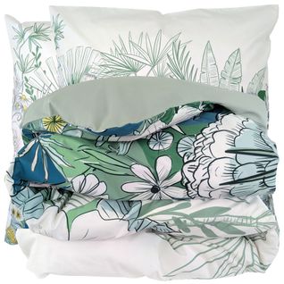 Parure De Lit 300x240 Cm 65x65 Cm Percale De Coton Bali Motif Floral Vert