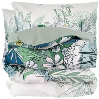 Parure De Lit 300x240 Cm 50x70 Cm Percale De Coton Bali Motif Floral Vert