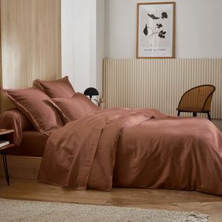 Drap Plat 240x310 Cm En 100% Satin De Coton Grand Hôtel Marron Cuir