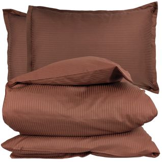 Parure 240x220 Cm 50x70 Cm Satin Grand Hôtel 3 Pièces Marron Cuir