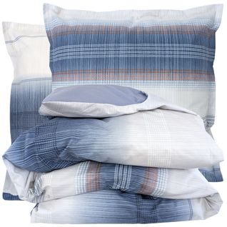 Parure De Lit 240x220 Cm 65x65 Cm Percale Esteban Bleu 3 Pièces