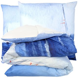 Parure De Lit 140x200 Cm 65x65 Cm Percale Regate Bleu 2 Pièces