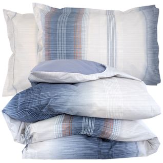 Parure De Lit 260x240 Cm 50x70 Cm Percale Esteban Bleu 3 Pièces