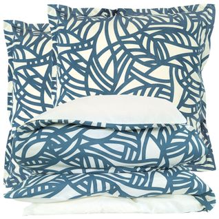 Parure 240x220 Cm 65x65 Cm Coton Serena Bleu Beige 3 Pièces