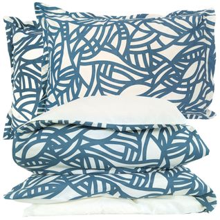 Parure 260x240 Cm 50x70 Cm Coton Serena Bleu Beige 3 Pièces