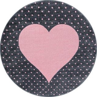 Tapis Rond Pour Enfant Doux Coeur Rose Ø 120