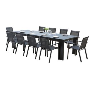 Ensemble Ibiza 8/10p En Aluminium Gris/noir Et 10 Fauteuils En Textilène