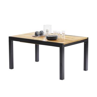 Table Baliteck 6/10 Personnes Structure Aluminium Noire, Plateau En Lame De Teck