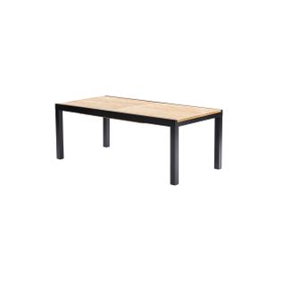 Table Baliteck 8/12 Personnes Structure Aluminium Noire, Plateau En Lame De Teck