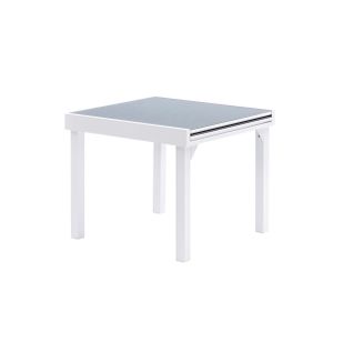 Table Modulo 4/8 Personnes Structure En Aluminium Blanche, Plateau En Verre Coloris Gris Perle