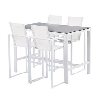 Ensemble Barset En Alu Blanc Avec Plateau Réversible Coté Pierre Et Coté Verre, 4 Chaises Hautes