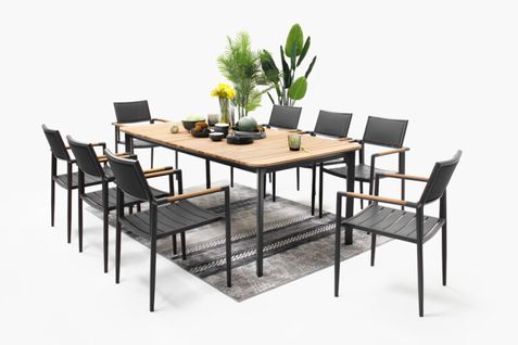 Ensemble 6/8 Places En Teck Massif Et Aluminium Anthracite Piana