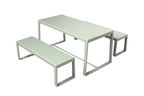 Ensemble Table Et Bancs X2 En Aluminium Vert D'eau Rio
