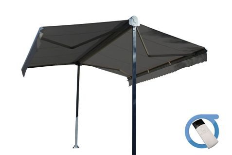 Store Double Pente Garden Gris 6mx3mx2 Motorisé - Toile Grise