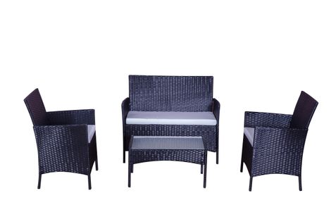 Mykonos - Salon De Jardin 4 Places En Résine Tressée Noir Et Blanc