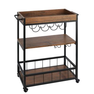 Desserte De Cuisine à Roulettes En Métal Et Mdf - Noir Et Marron
