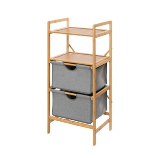 Etagère De Salle De Bain En Bambou 2 Tiroirs - H. 96 Cm - Gris