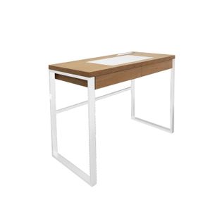 Bureau En Métal Et Mdf - L. 100 X H. 74 Cm - Blanc Et Beige