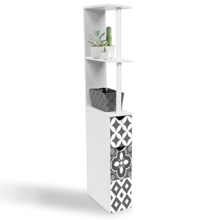 Meuble Wc Étagère Bois Willy 2 Portes Blanc Et Motif Carreaux De Ciment Gris