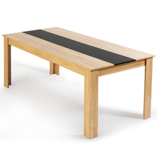 Table à Manger Rectangle Georgia 8 Personnes Imitation Hêtre Et Noire 160 X 90 Cm