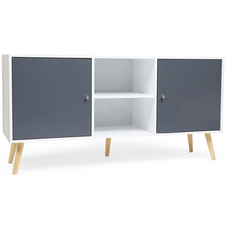 Buffet Bas Scandinave 140 Cm Effie 2 Portes Bois Blanc Et Gris