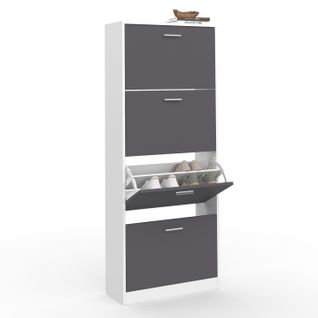 Meuble à Chaussures 24 Paires Klark Blanc 4 Portes Gris Clair