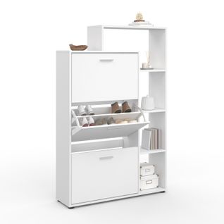 Meuble à Chaussures 18 Paires Klark 3 Portes Avec Étagère Blanc