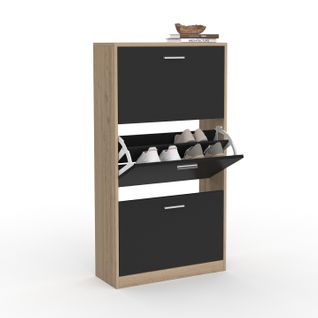 Meuble à Chaussures 18 Paires Klark Imitation Hêtre 3 Portes Noires