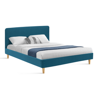 Lit Double Scandinave Balta Avec Tête De Lit Et Sommier 160 X 200 Cm Tissu Bleu Canard