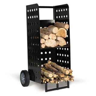 Chariot Porte Bûches Acier Noir 40 X 40 X 100,5 Cm Pour Cheminée