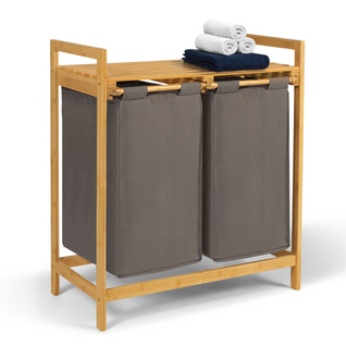 Panier à Linge 2 Bacs Bambou Bea Tissu Gris Foncé