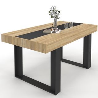 Table à Manger Rectangle Phoenix 6 Personnes Bois Et Noir Bande Centrale Noire 160 Cm