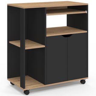 Desserte De Cuisine Cosi Bois Noir Et Plateaux Façon Hêtre L.76 Cm