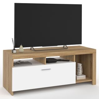 Meuble TV 110 Cm Malo Bois Et Placard Blanc