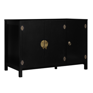 Buffet Bas 110 Cm Yang 3 Portes Bois Noir
