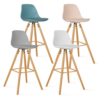 Lot De 4 Tabourets De Bar Sara Mix Color Pastel Rose, Blanc, Gris Clair Et Bleu