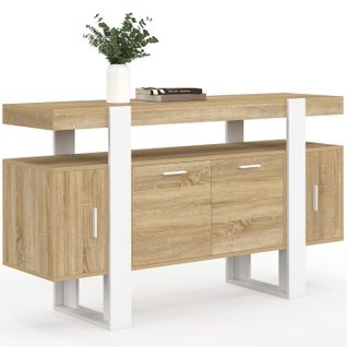 Buffet 140 Cm Phoenix 4 Portes Bois Et Blanc