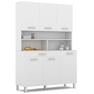 Buffet De Cuisine 120 Cm Cina 6 Portes + Tiroir Blanc Et Blanc Brillant