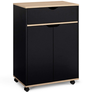 Desserte De Cuisine Cosy Placard Avec Tiroir Bois Noir Et Plateaux Façon Hêtre L.60 Cm